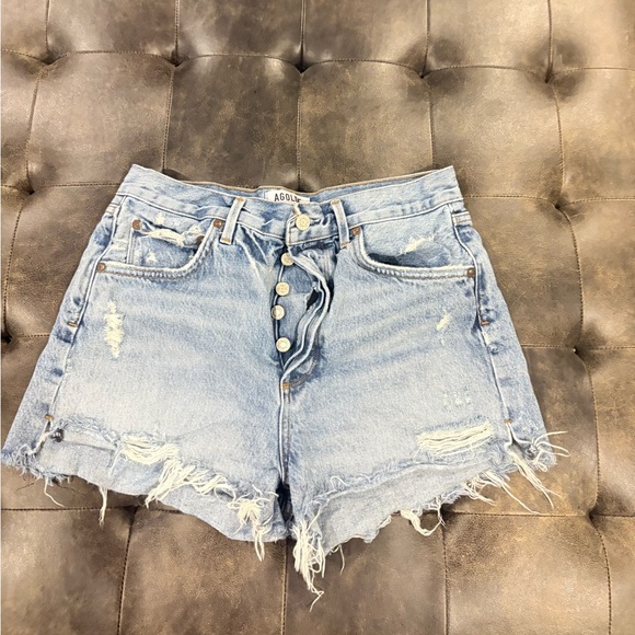 Agolde Light Blue Distressed Jean Shorts